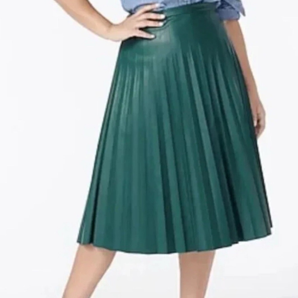 J. Crew Teal A-Line Pleated Faux Leather Skirt